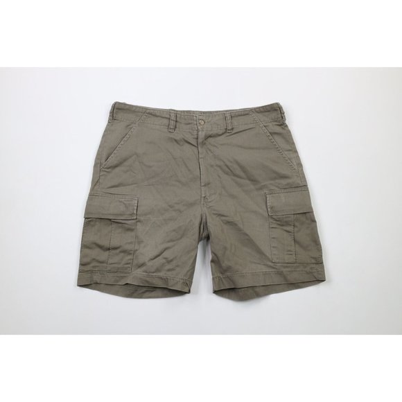 Vintage 90s Streetwear Mens 36 Faded Above Knee Cargo Shorts Green Cotton USA - Picture 1 of 13